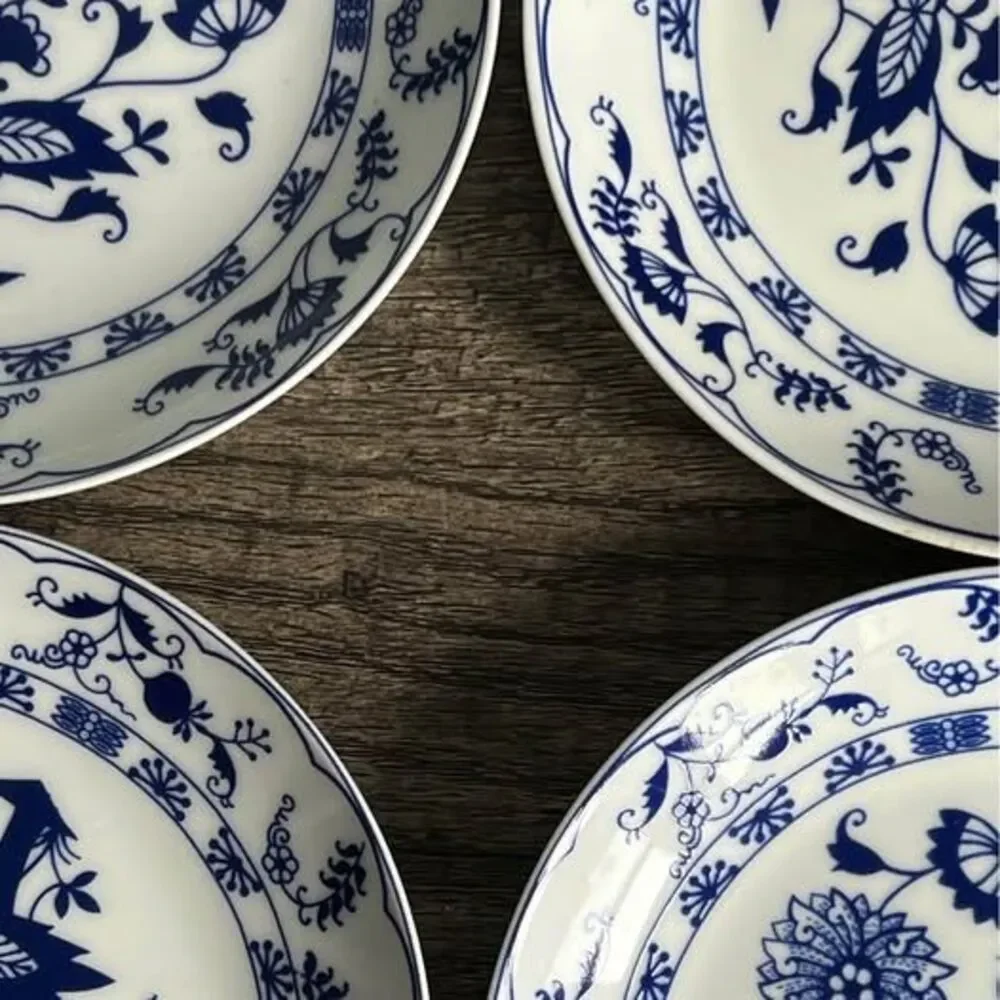 Set of 4 Blue and White Snack Plates